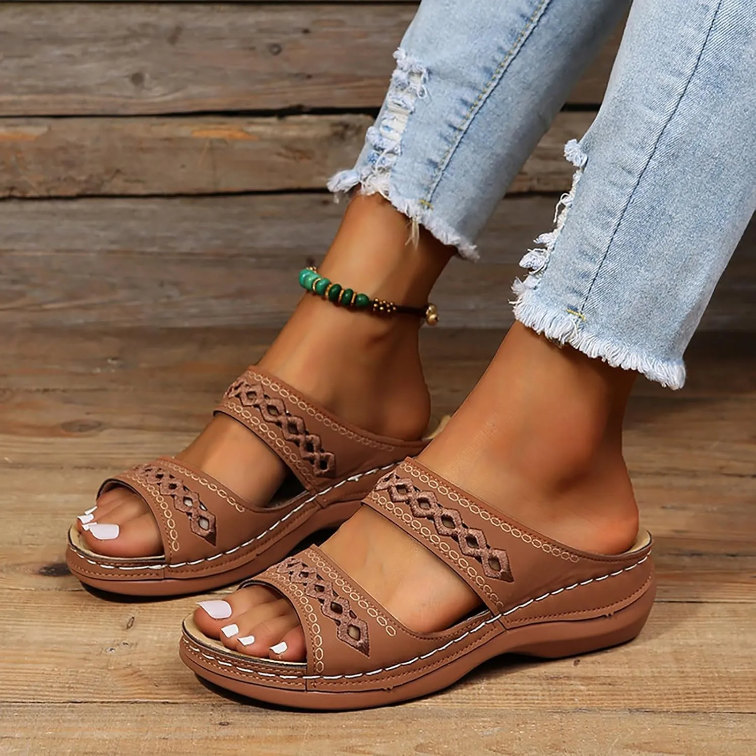 Eduavar Womens Sandals Summer Open Toe Platform Comfortable Orthopedic Slides with Arch Support Lightweight Non-Slip Slipper