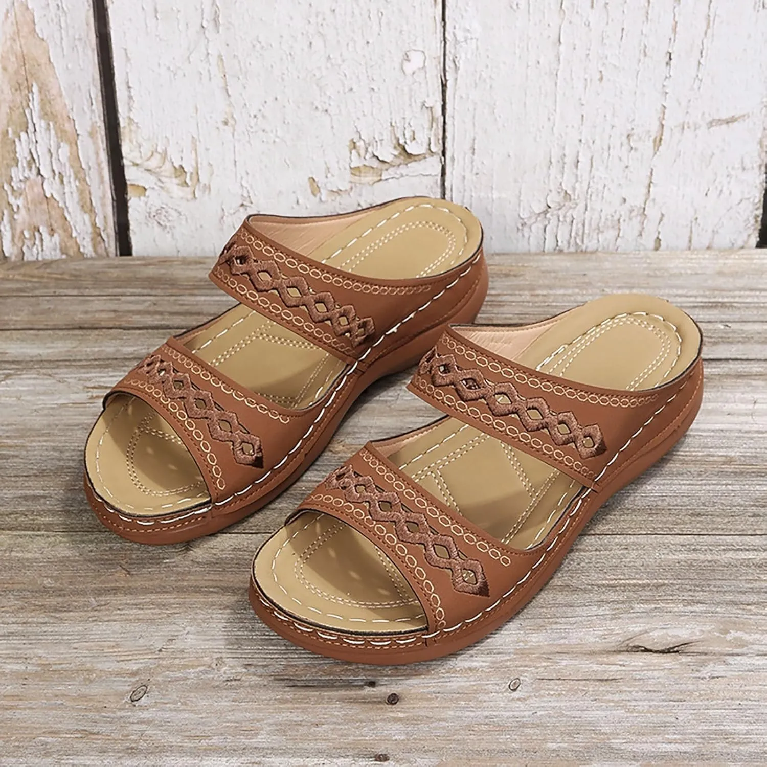 Eduavar Womens Sandals Summer Open Toe Platform Comfortable Orthopedic Slides with Arch Support Lightweight Non-Slip Slipper