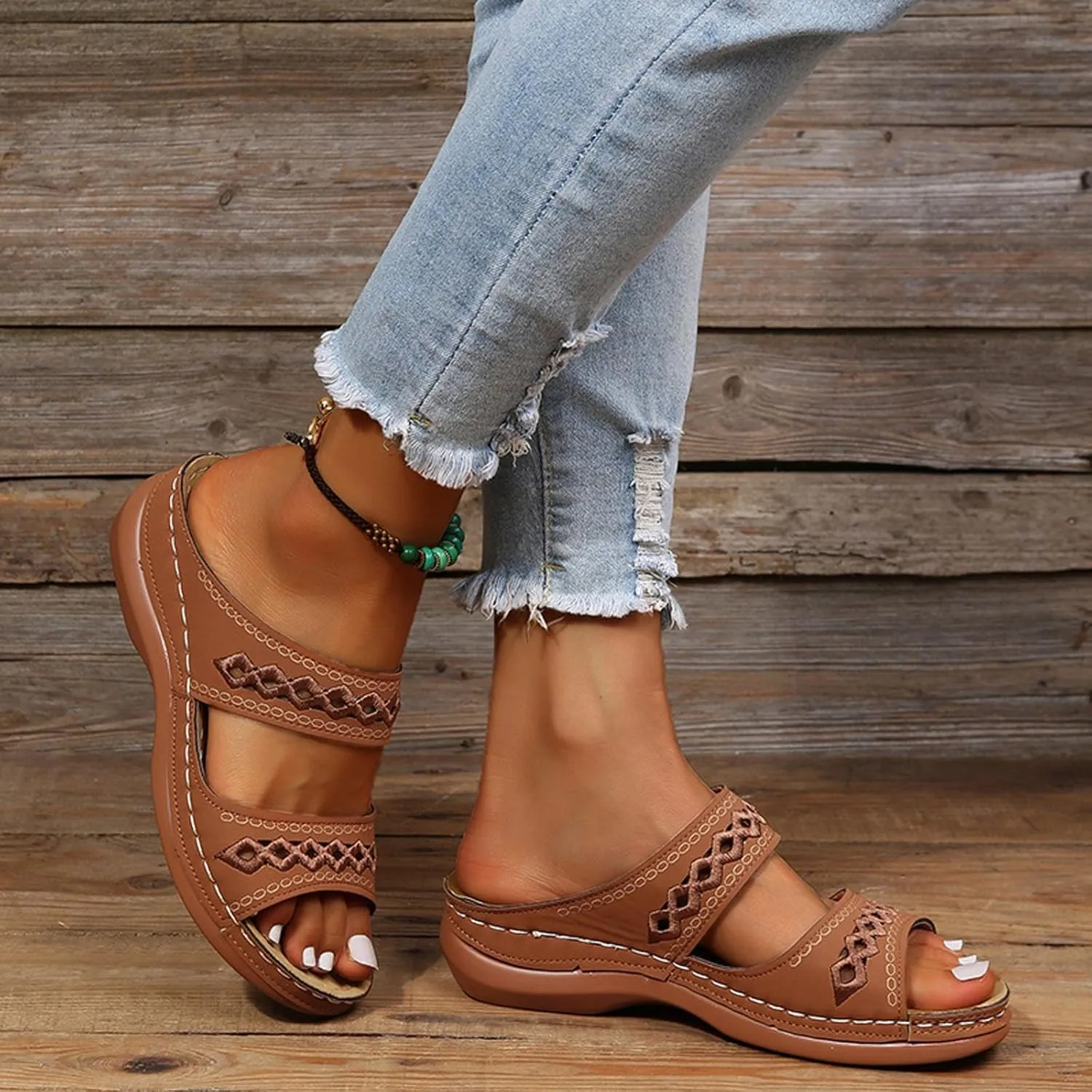 Eduavar Womens Sandals Summer Open Toe Platform Comfortable Orthopedic Slides with Arch Support Lightweight Non-Slip Slipper