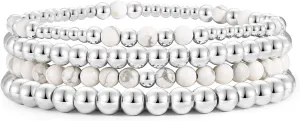 Elegance 11 designs Gold Beaded Bracelets For Women Natural Stone Stretch 14k Gold Plated Bead Ball Bracelet Stack Set Layered Bracelets For Women Minimalist Jewelry Gifts