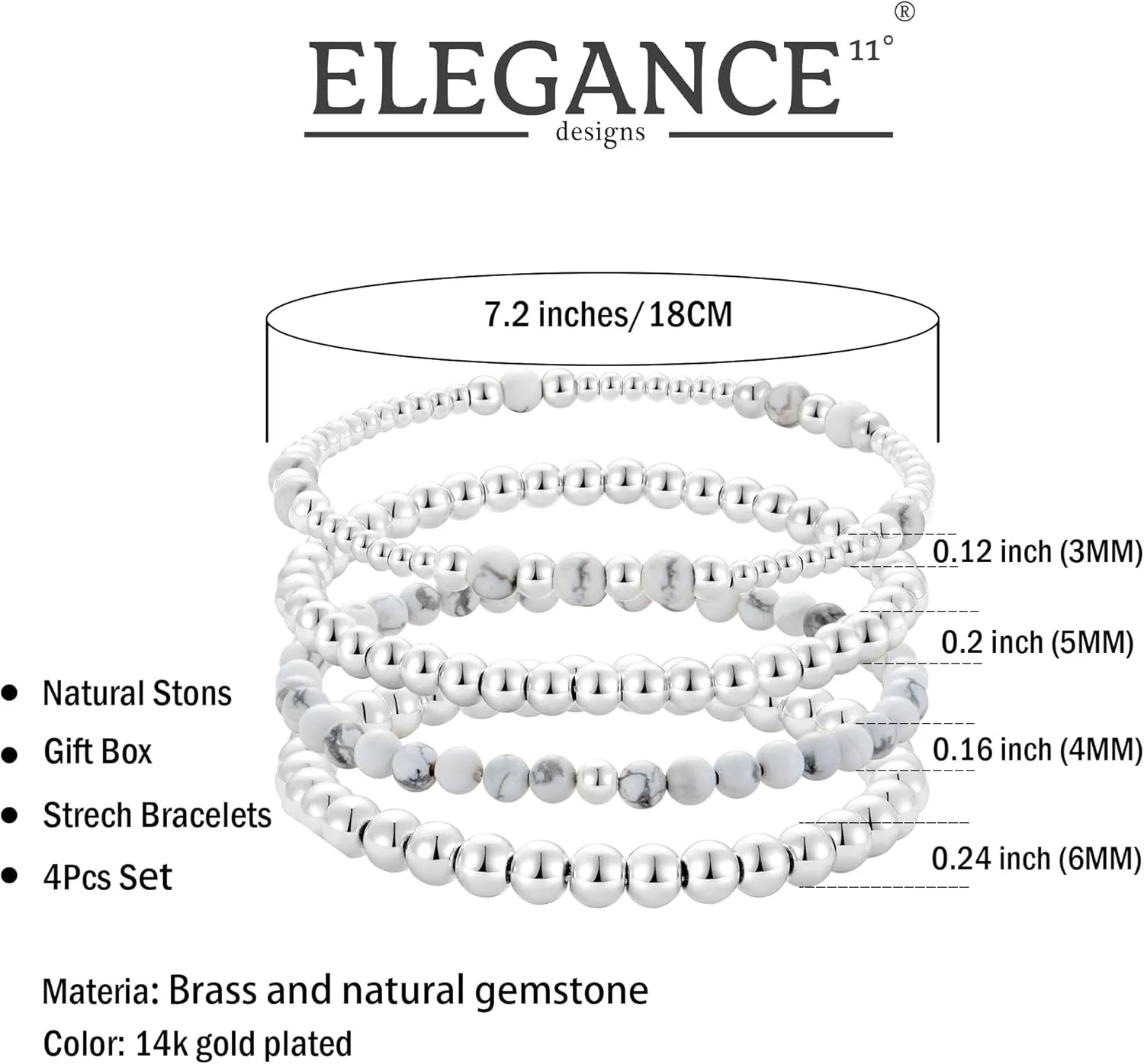 Elegance 11 designs Gold Beaded Bracelets For Women Natural Stone Stretch 14k Gold Plated Bead Ball Bracelet Stack Set Layered Bracelets For Women Minimalist Jewelry Gifts