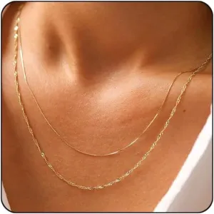 Elegance 11 designs Gold Thin Chain Layered Necklaces For Women Non Tarnish,18k Gold Plated Stainless Steel Dainty Waterproof Gold Necklace Set Stack For Women Gifts Jewelry