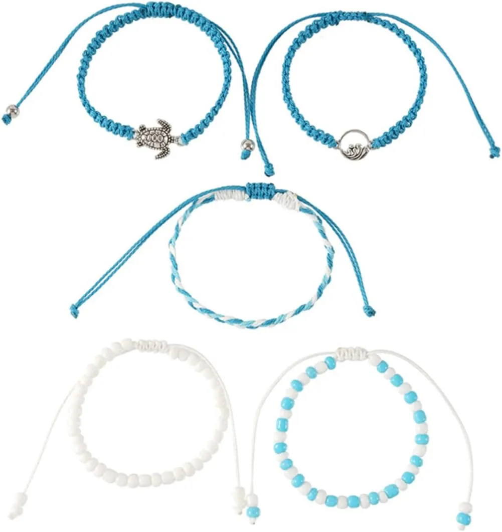 Elegant Bracelet Set 5pcs Woven Beach Anklets for Women Teen Girls Fashionable and Stylish