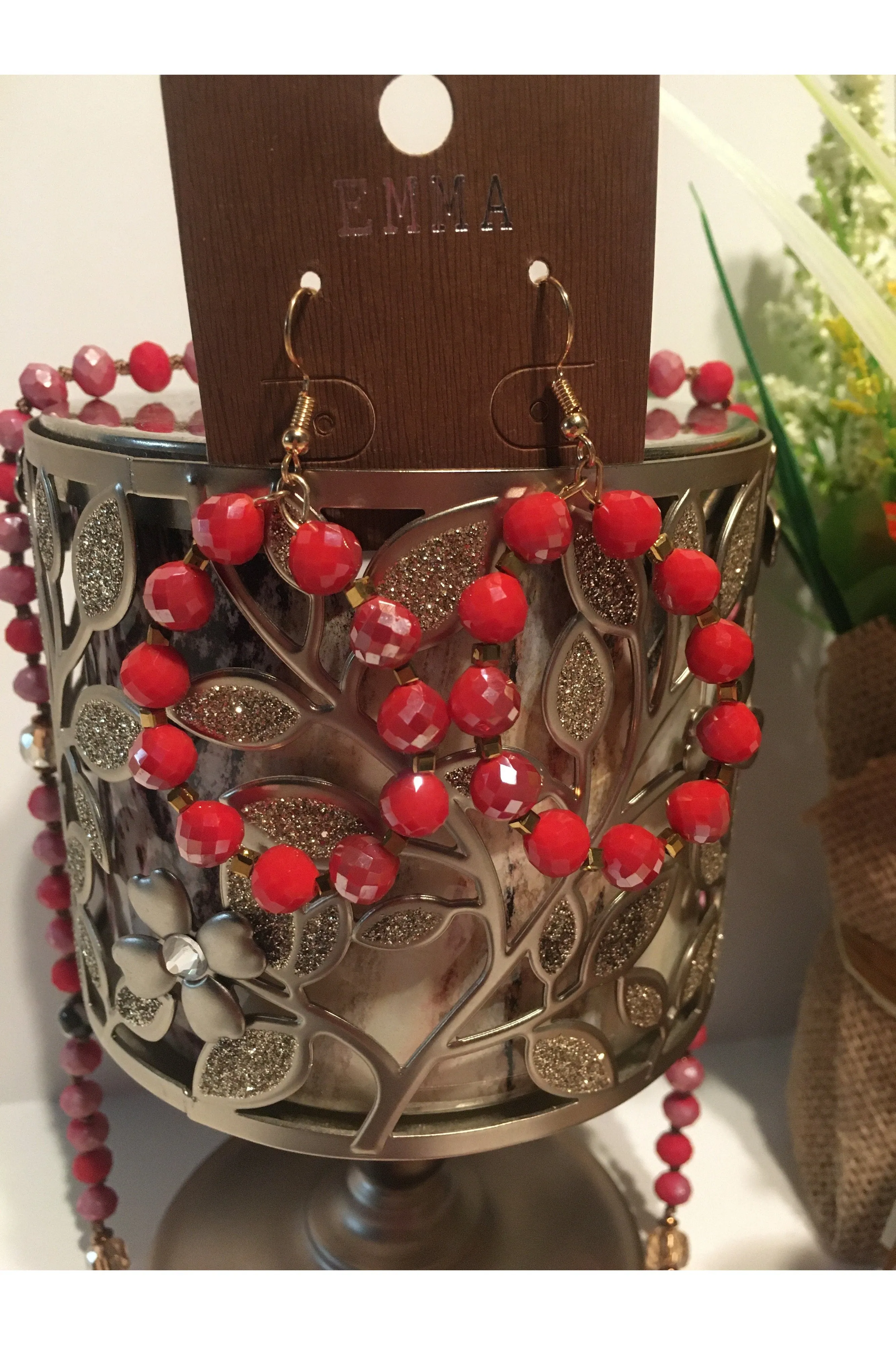 Emma Red Crystal Hoop Earrings