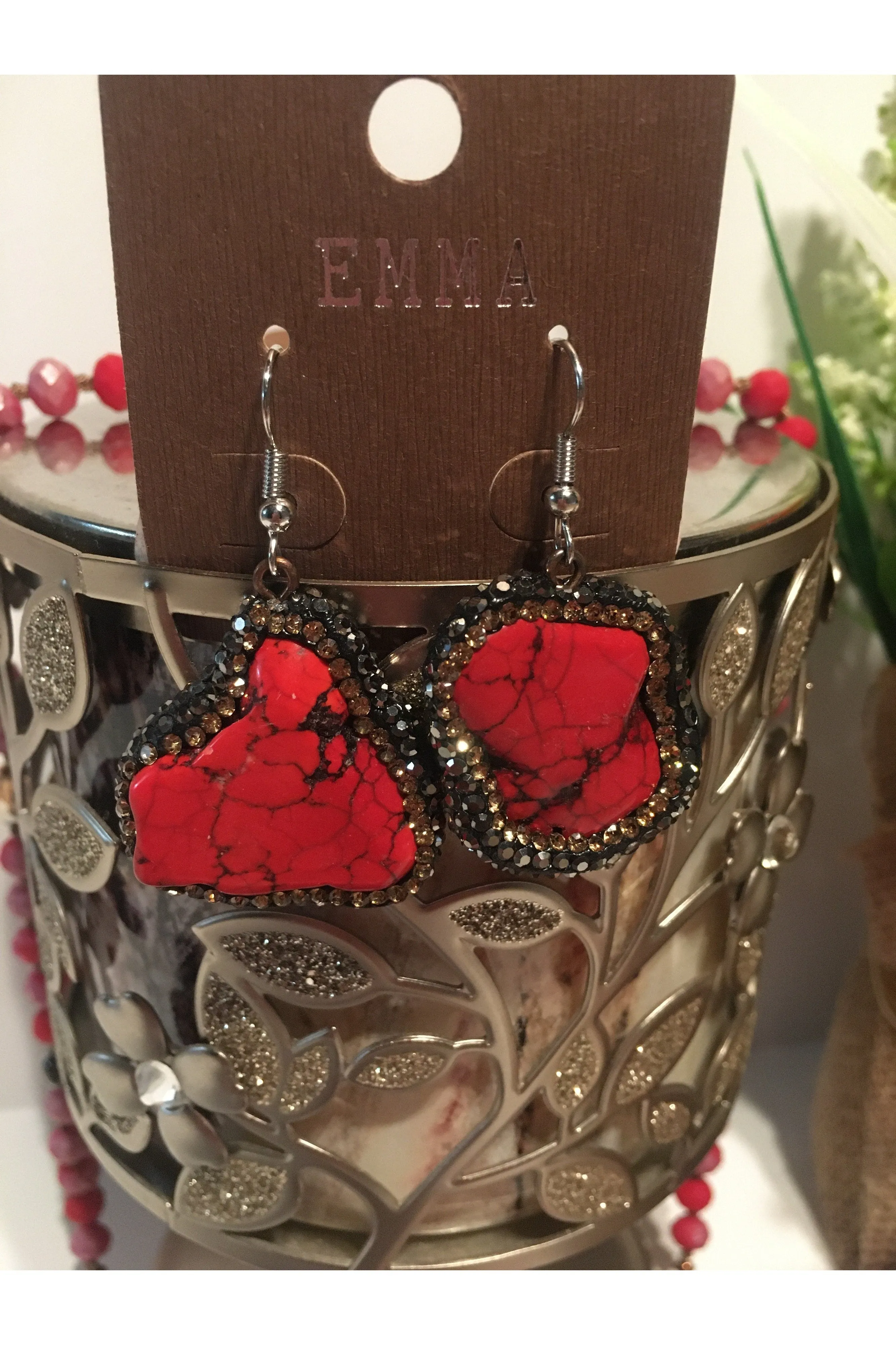 Emma Red Stone Rhinestone Earrings