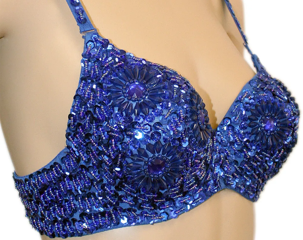 Exotic Floral Embellished Sequin Belly Dance Bra Top