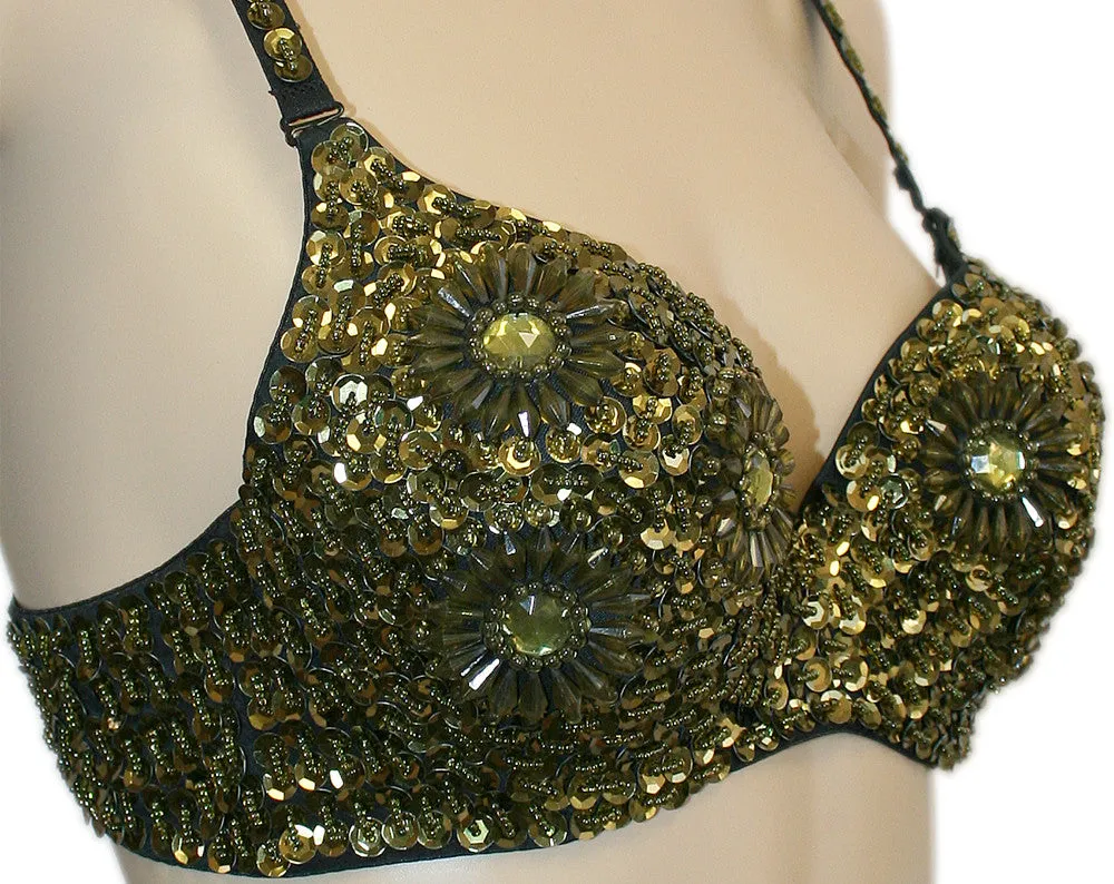 Exotic Floral Embellished Sequin Belly Dance Bra Top