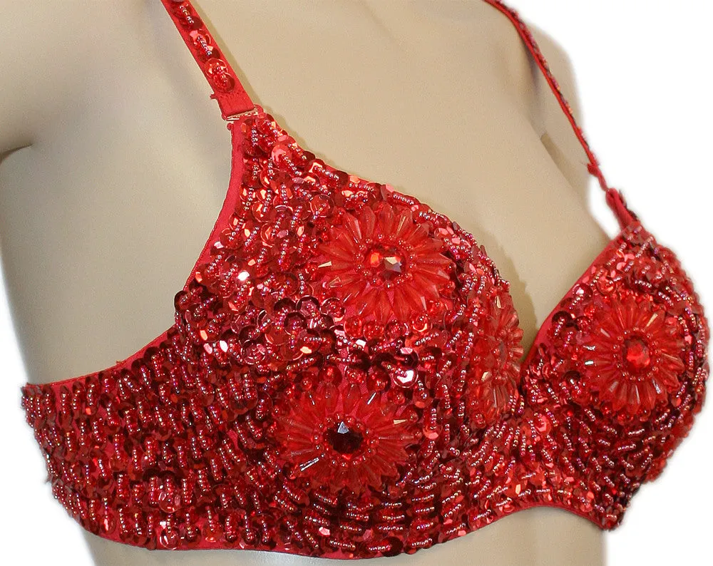 Exotic Floral Embellished Sequin Belly Dance Bra Top