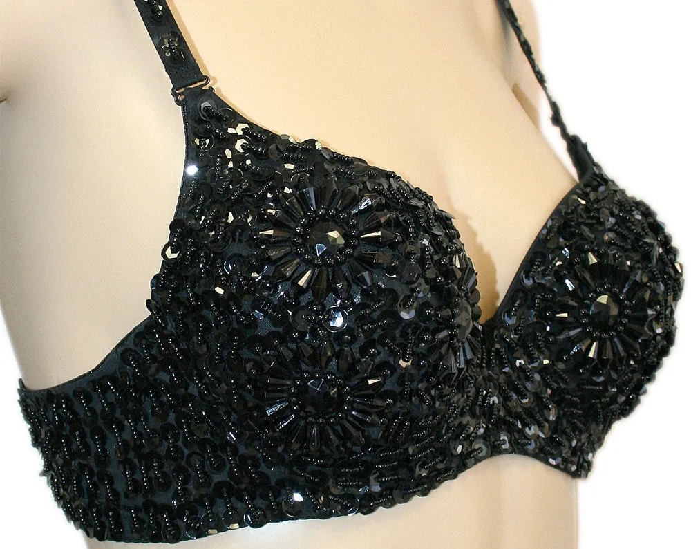 Exotic Floral Embellished Sequin Belly Dance Bra Top