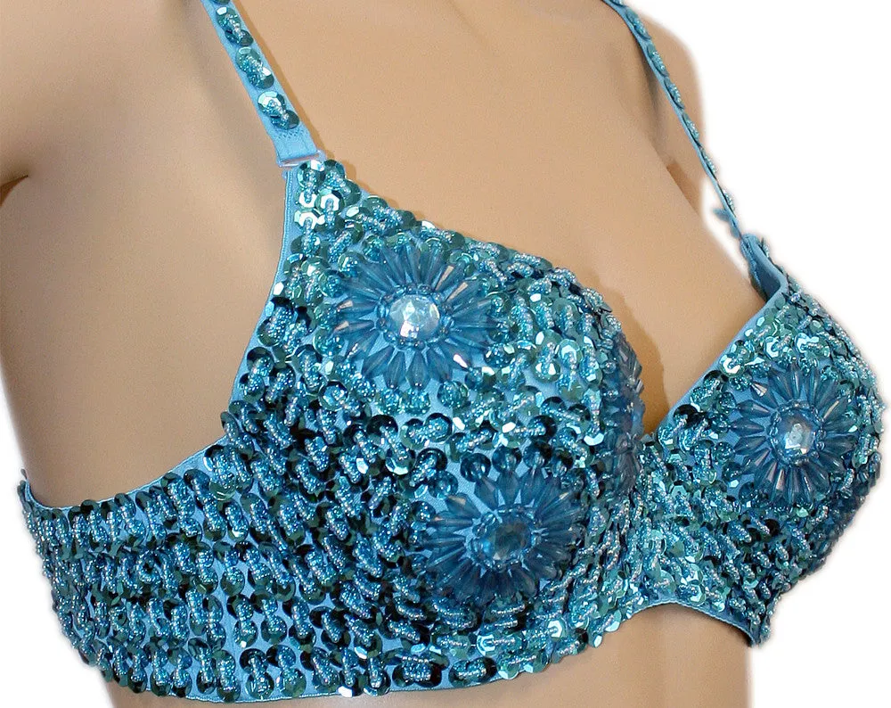 Exotic Floral Embellished Sequin Belly Dance Bra Top