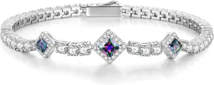 FANCIME Birthstone Bracelets 4mm Sterling Silver Tennis Bracelets Square Gemstone Bracelets Birthday Fine Jewelry Gifts for Women 7.2"