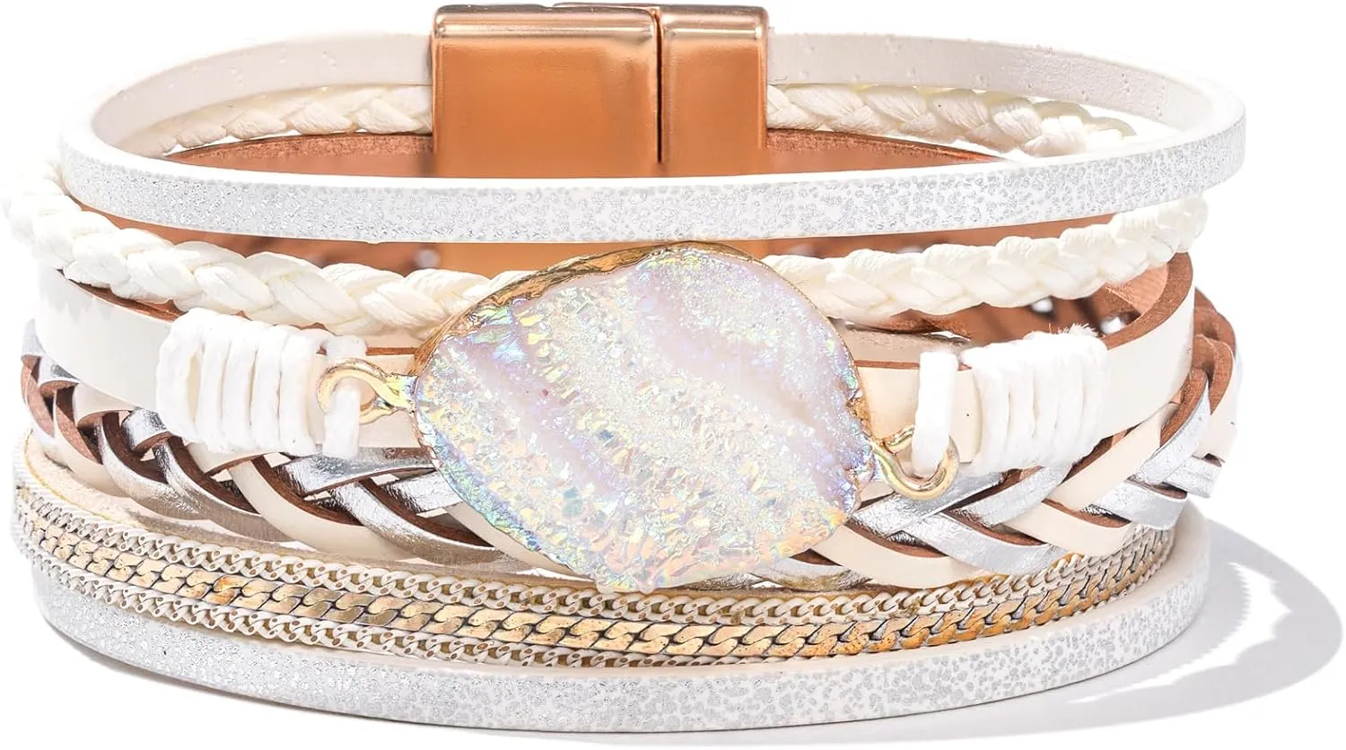 FANCY SHINY Braided Leather Bangle Bracelets Boho Resin Stone Wrap Bracelets Stackable Cuff Bracelets with Magnetic Clasp for Women