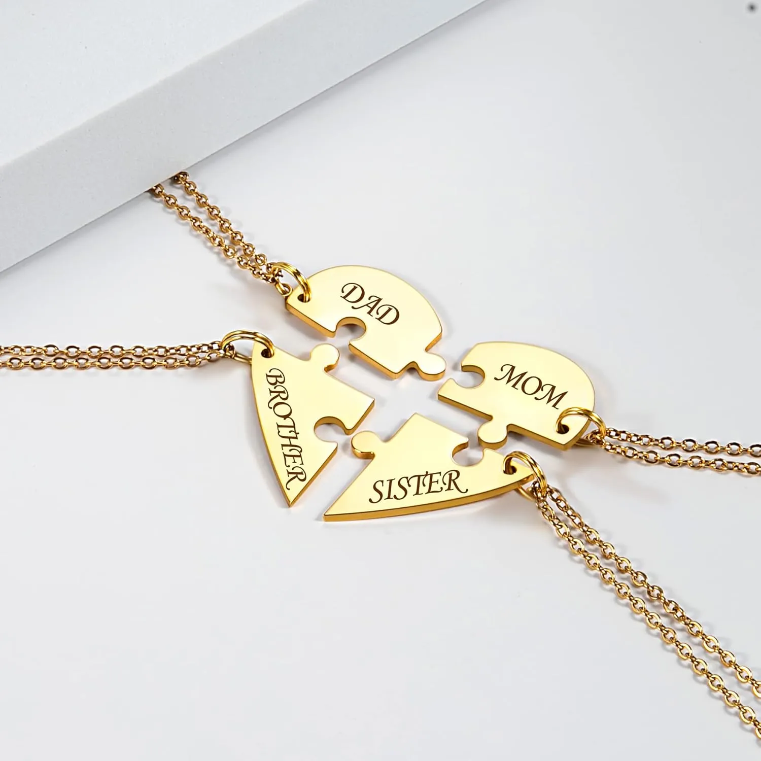 Fanery Sue Personalized Puzzle Pieces Heart Shape Necklace/Kaychain for Love Best Friends Family Custom Name/Date Matching Pendant Set with Gift Box
