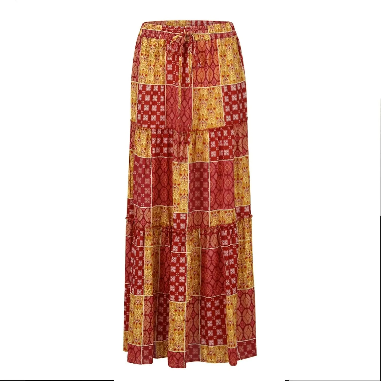fanmpghleoo Maxi Skirt with Pocket for Women 2025 Boho Tiered Flowy Long Skirt Summer Casual Drawstring High Waisted Skirts