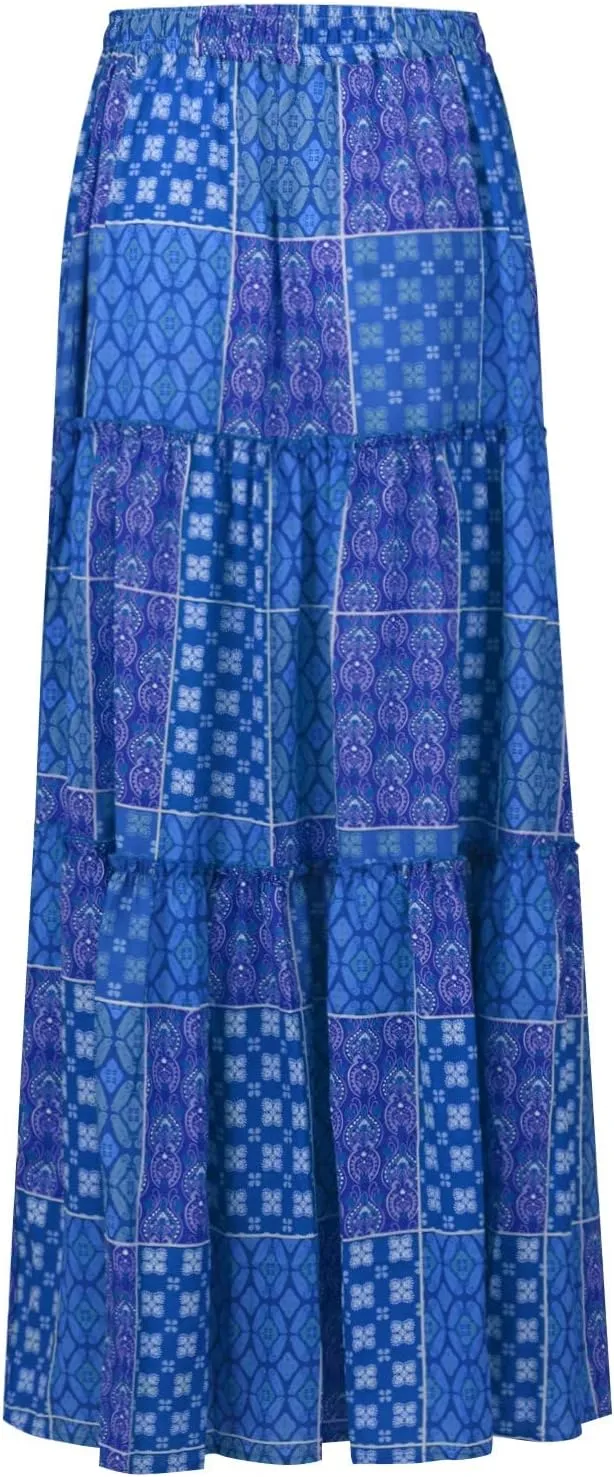 fanmpghleoo Maxi Skirt with Pocket for Women 2025 Boho Tiered Flowy Long Skirt Summer Casual Drawstring High Waisted Skirts