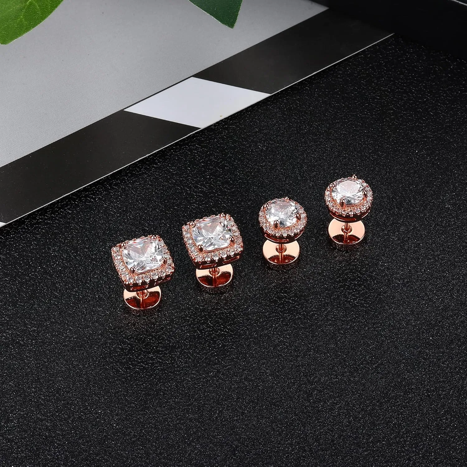 FASACCO 14K Flat Back Round Square Stud Earrings for Men Women Large Big Cubic Zirconia Stud Earrings Mens Earrings Flatback Earrings