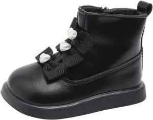 Fashion Bowtie Ankle Boots for Toddler Girls PU Leather Water Proof School Shoes Chestnut Boots for Toddler