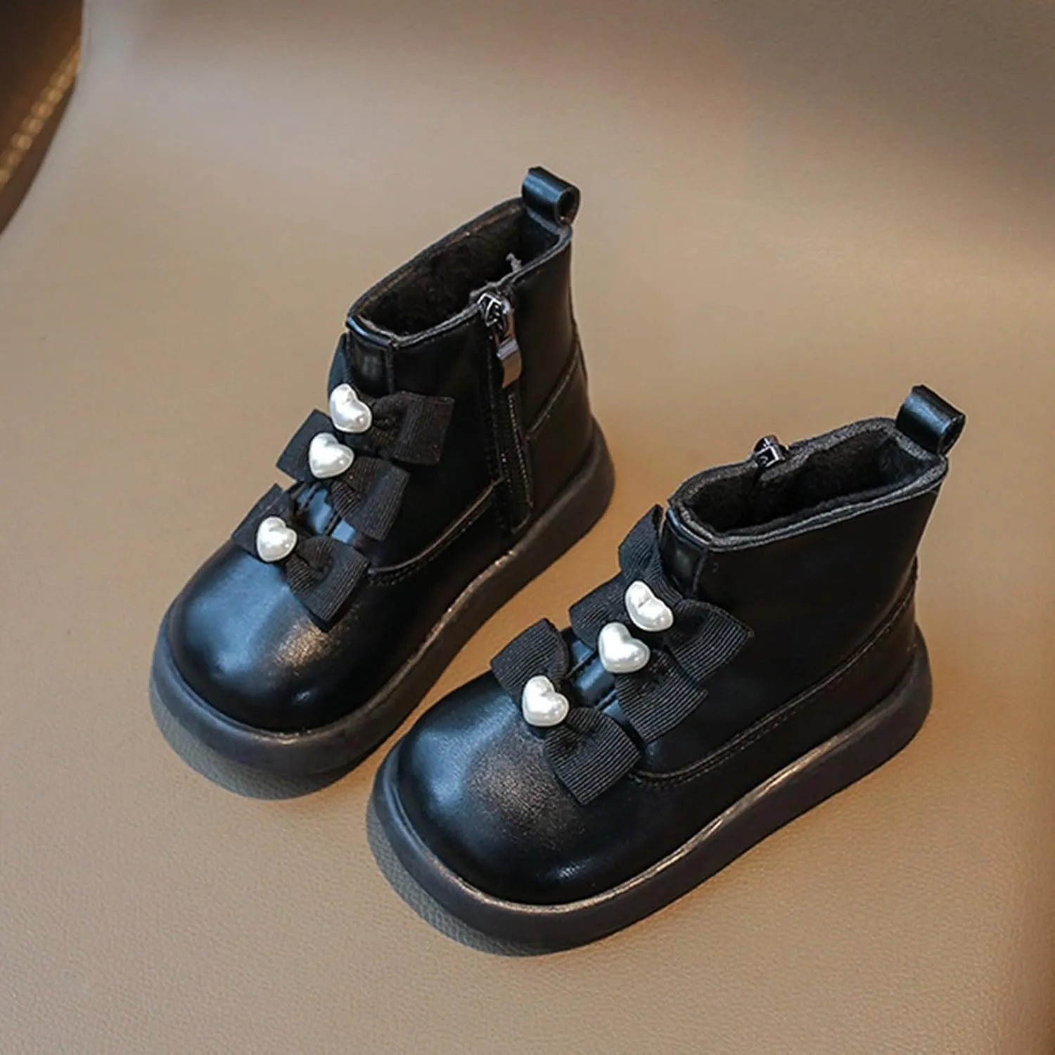 Fashion Bowtie Ankle Boots for Toddler Girls PU Leather Water Proof School Shoes Chestnut Boots for Toddler