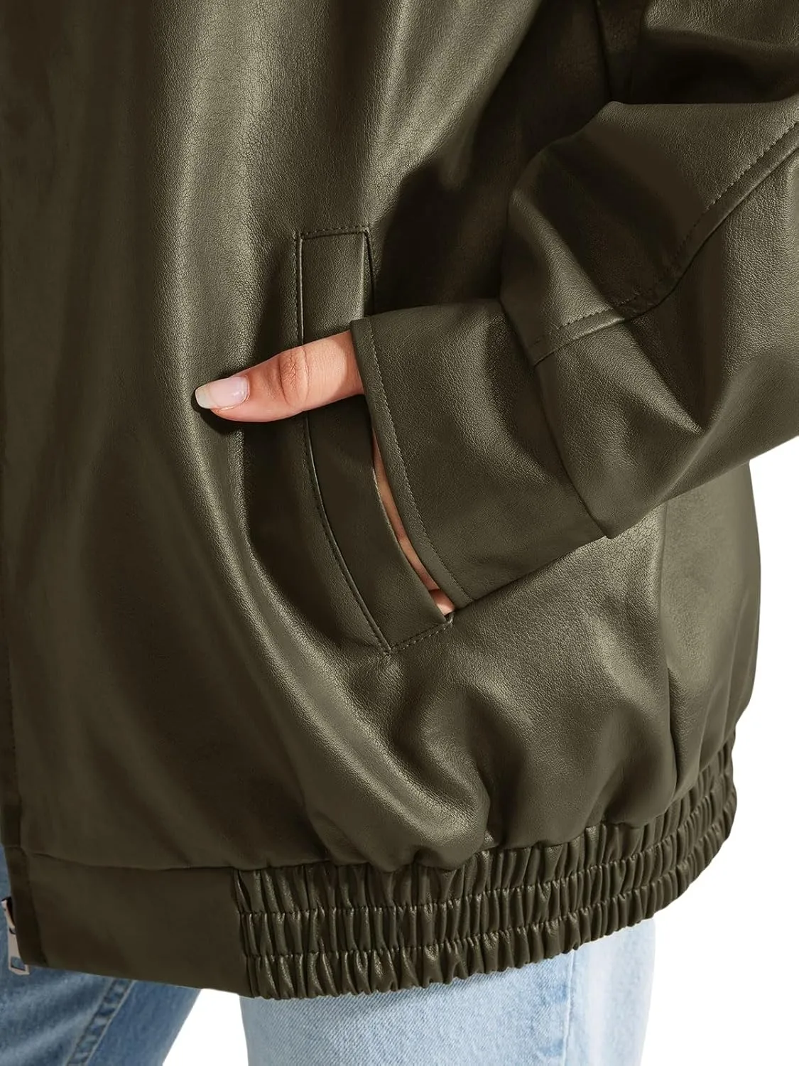 Faux Leather Jacket for Women Oversized Zipper Long Sleeve Motorcycle Bomber Jackets Moto Biker Coat Winter Outfits