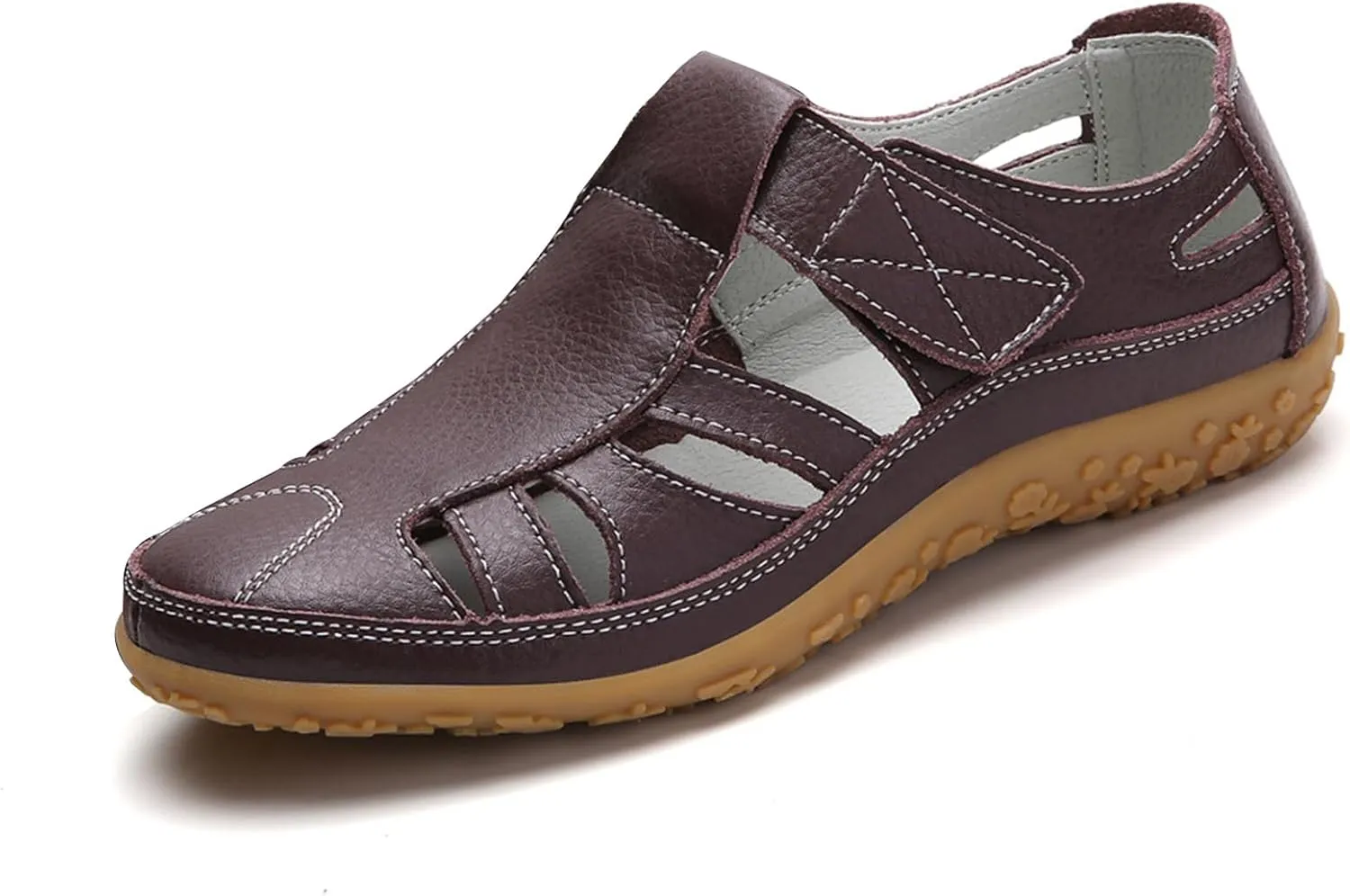 Fisherman Sandals for Women 2025 Summer Casual Closed Toe Leather Sandals Non-Slip Sole Hollow Out Walking Sandal Magic Tape Soft Sole Orthopedic Beach Shoes Outdoor Activities Shoes