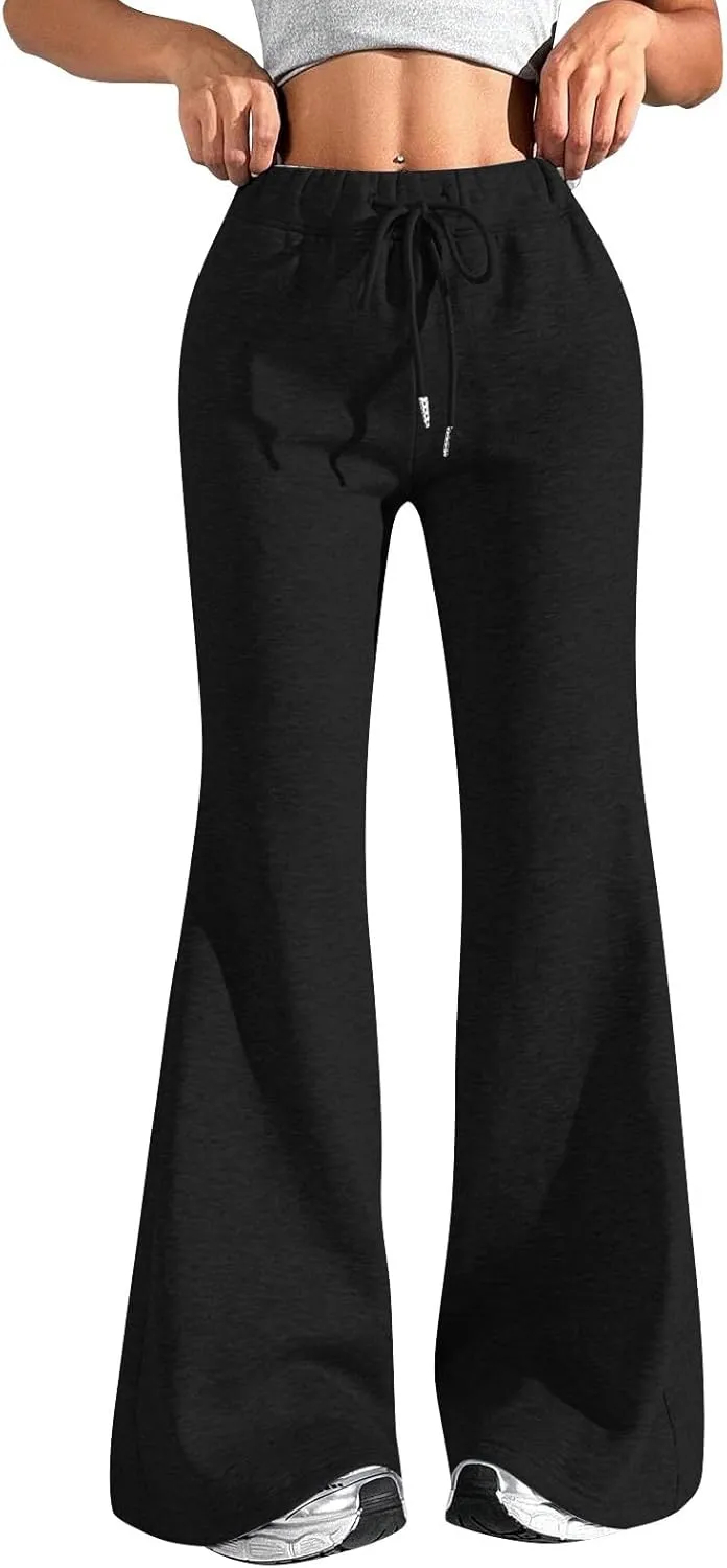 Flared Yoga Pants for Women High Waisted Soft Fleece Pants Bell Bottom Bootcut Lounge Pants with Pockets Comfy Pants