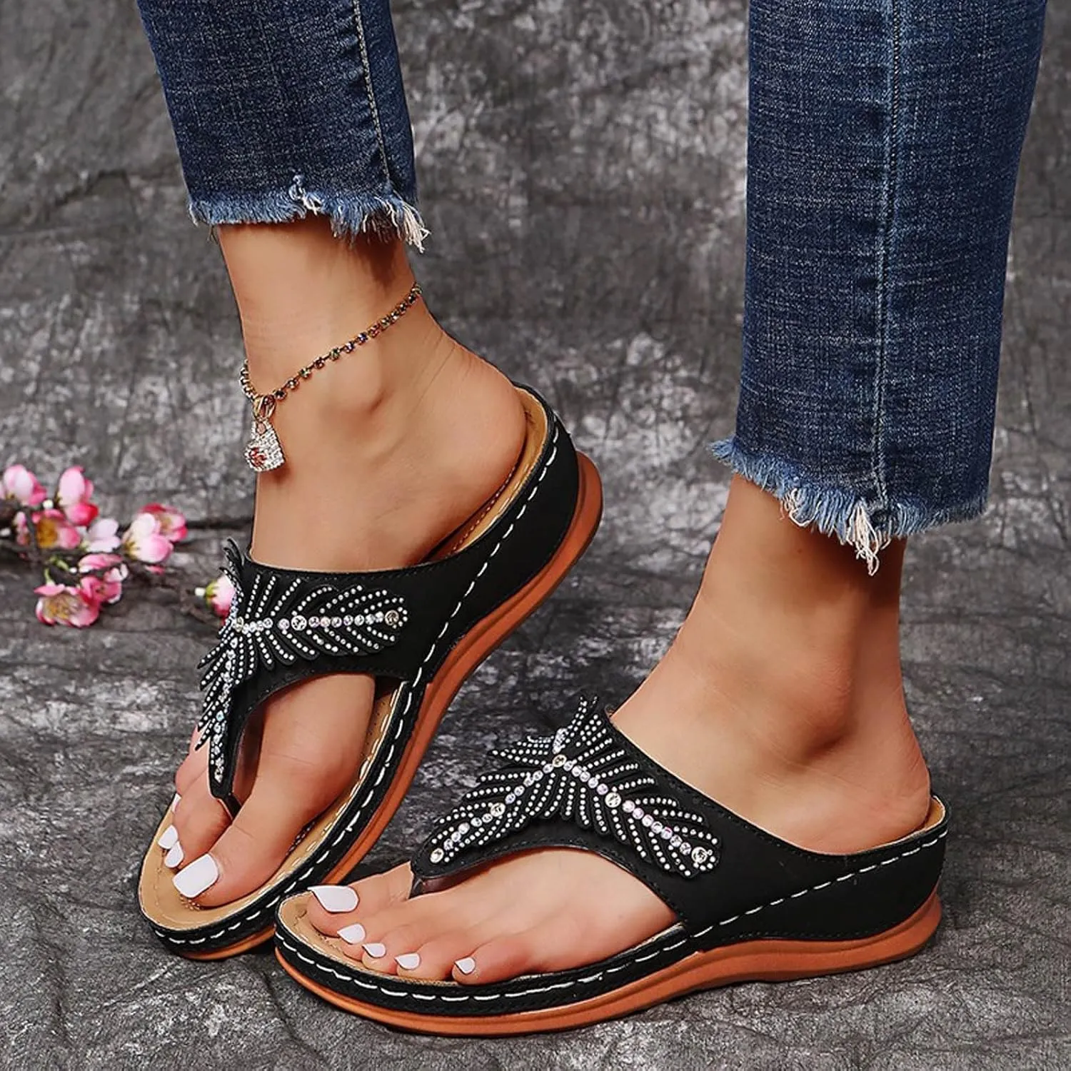 Flat Sandals for Women Women's Arch Support Flip Flops Women's Comfortable Walking Sandal Sandal