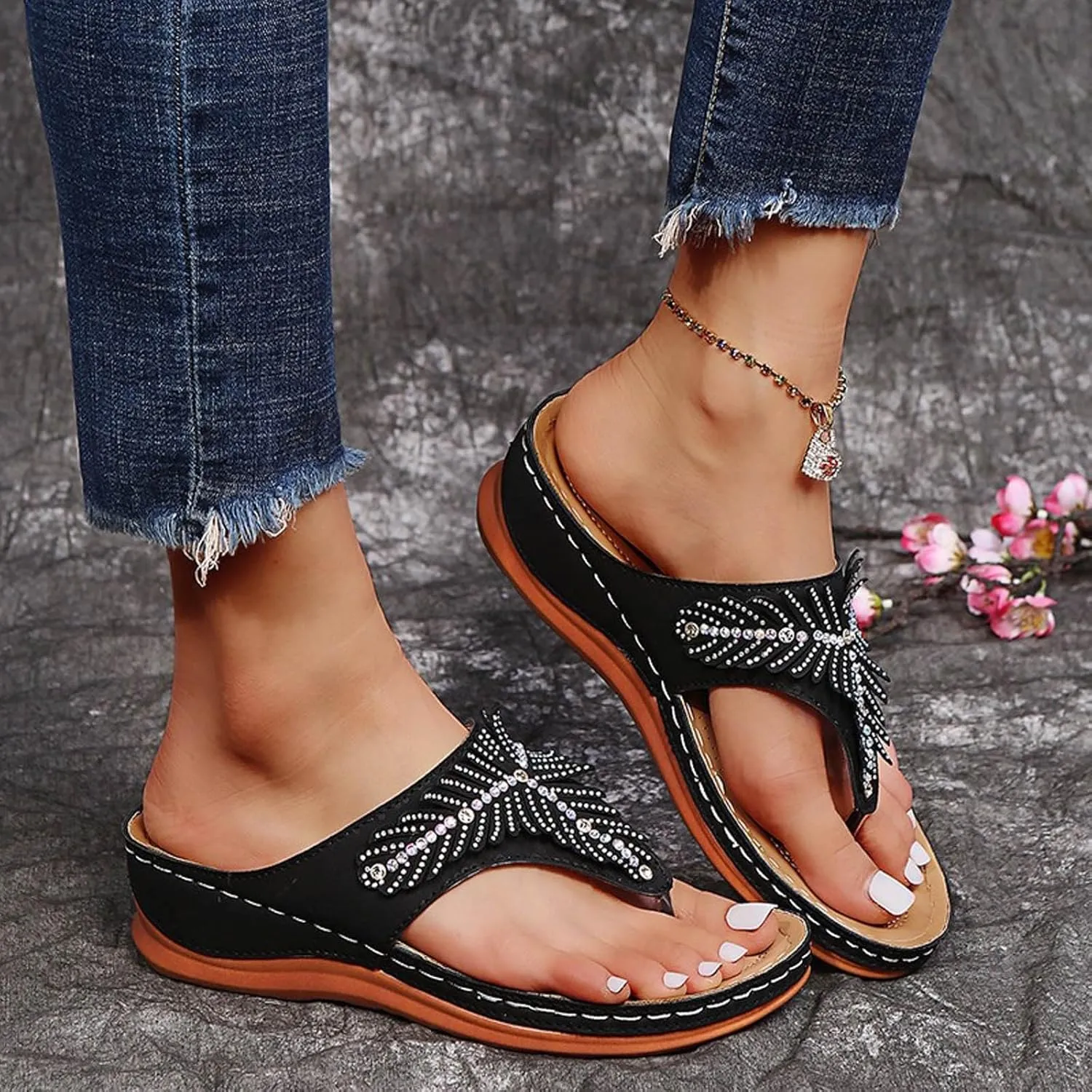 Flat Sandals for Women Women's Arch Support Flip Flops Women's Comfortable Walking Sandal Sandal