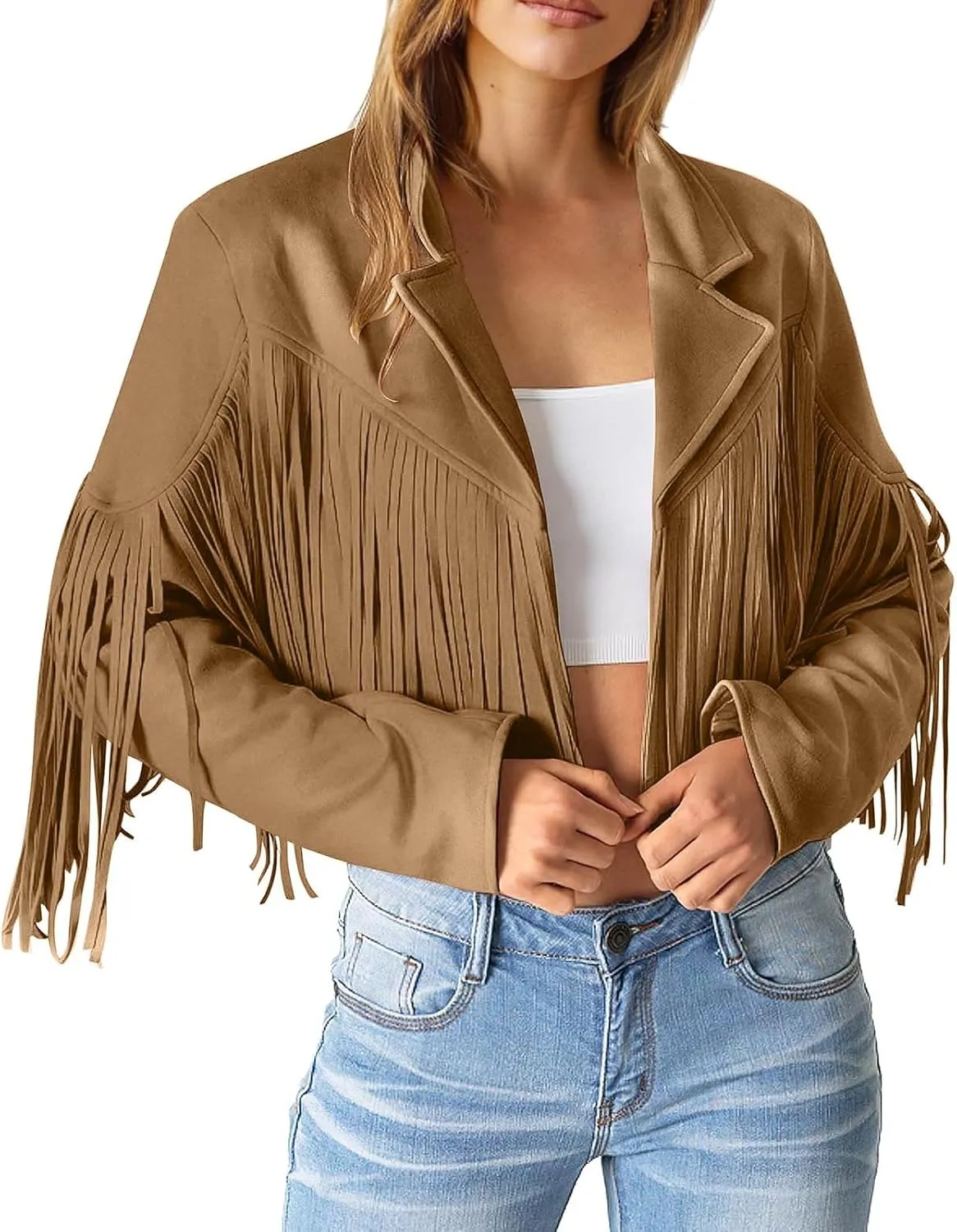 Fleece Jackets for Women Tassel Motorcycle Cropped Coats 2024 Zip Casual Outwear Quilt Faux Suede Leather Jackets