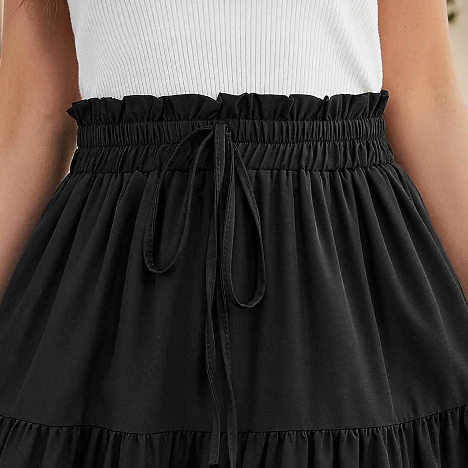 Floral Skirts for Women High Waist Tiered A Line Skirt Drawstring Waist Maxi Long Skirt Flowy Beach Pleated Skirts