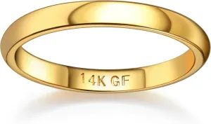 Florideco 14K Gold Filled Ring Gold Band for Women Men Thick Thin Pinky Thumb Ring Gold Wedding Band Ring Non Tarnish Plain Domed Comfort Fit Size 6 to 10
