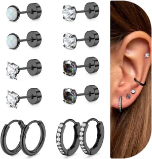 Florideco Hypoallergenic Surgical Steel Earrings 20G Flat Back Earrings for Women Trendy Cartilage Earring Stacks Small Stainless Steel Earring Sets for Multiple Piercing