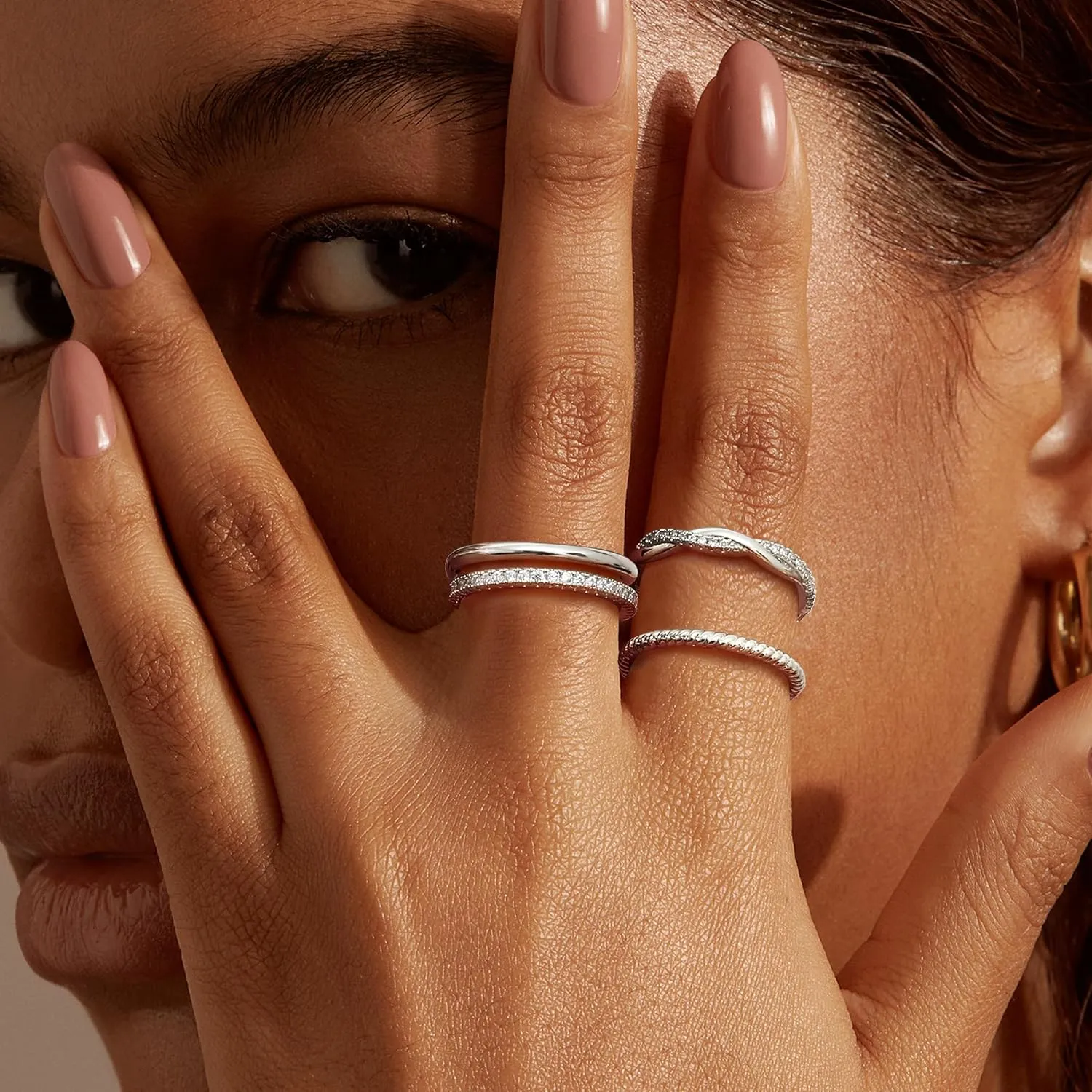 Florideco Stackable Gold Rings for Women Non Tarnish Dainty 14K Gold Plated Stackable Thin Rings Cubic Zirconia Thumb Ring Set Trendy Statement Promise Wedding Bands Engagement Rings for Women Size 5-10