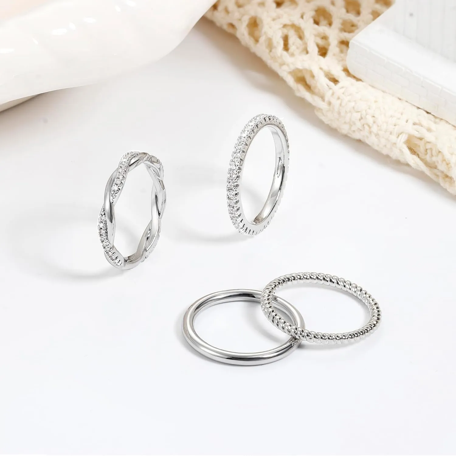 Florideco Stackable Gold Rings for Women Non Tarnish Dainty 14K Gold Plated Stackable Thin Rings Cubic Zirconia Thumb Ring Set Trendy Statement Promise Wedding Bands Engagement Rings for Women Size 5-10