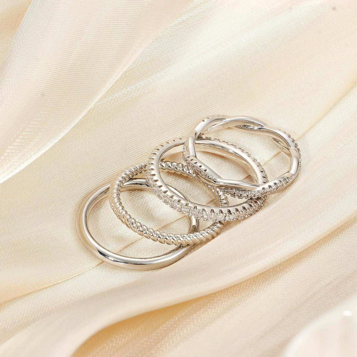 Florideco Stackable Gold Rings for Women Non Tarnish Dainty 14K Gold Plated Stackable Thin Rings Cubic Zirconia Thumb Ring Set Trendy Statement Promise Wedding Bands Engagement Rings for Women Size 5-10