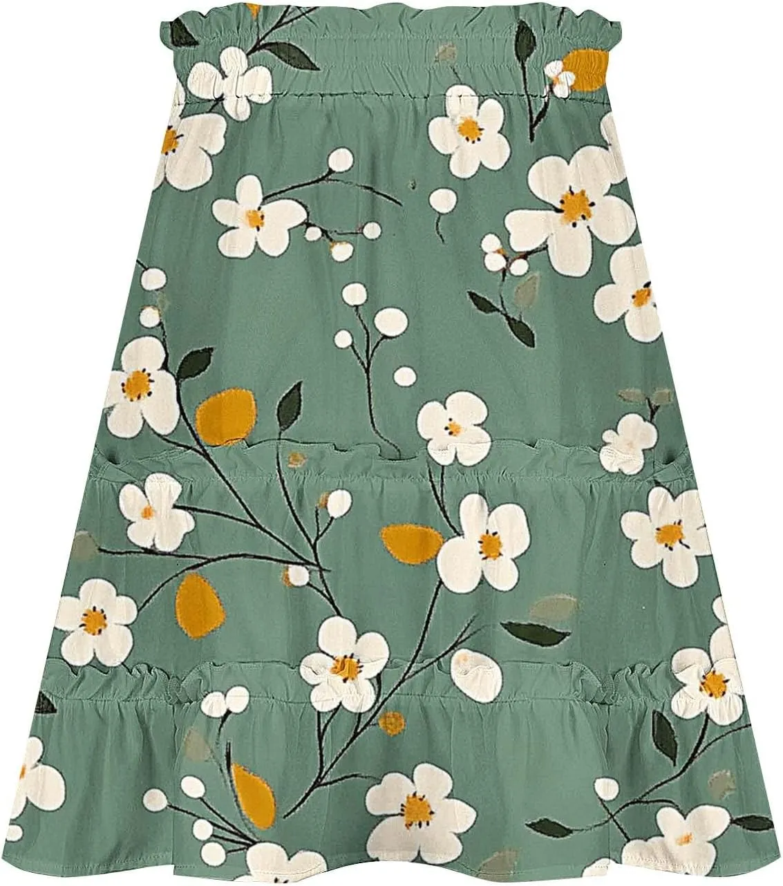 Flowy Skirts for Women Summer Beach Vacation Casual Boho Floral Print Ruffle Tiered Skorts High Waist Mini Skirts