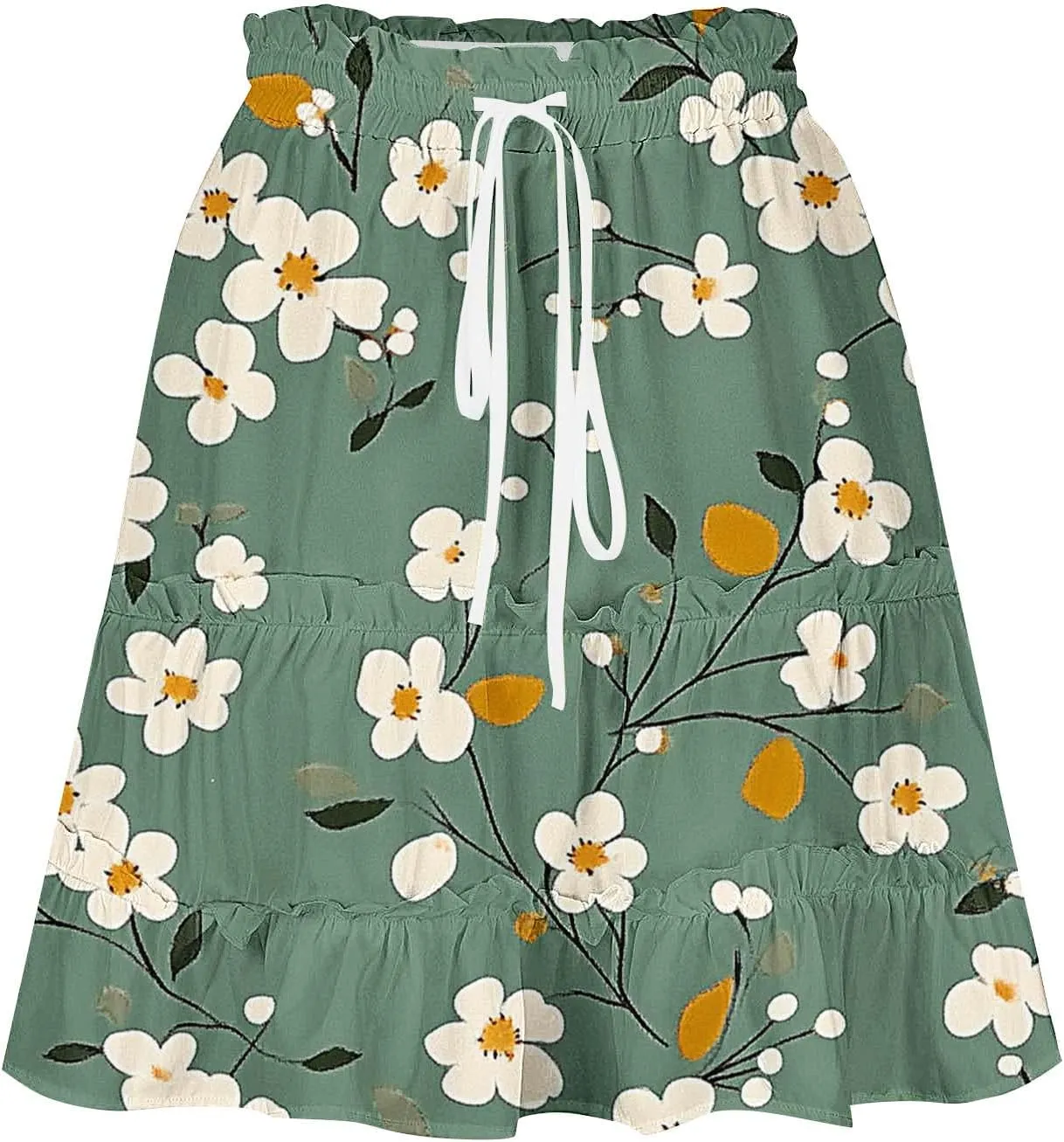 Flowy Skirts for Women Summer Beach Vacation Casual Boho Floral Print Ruffle Tiered Skorts High Waist Mini Skirts