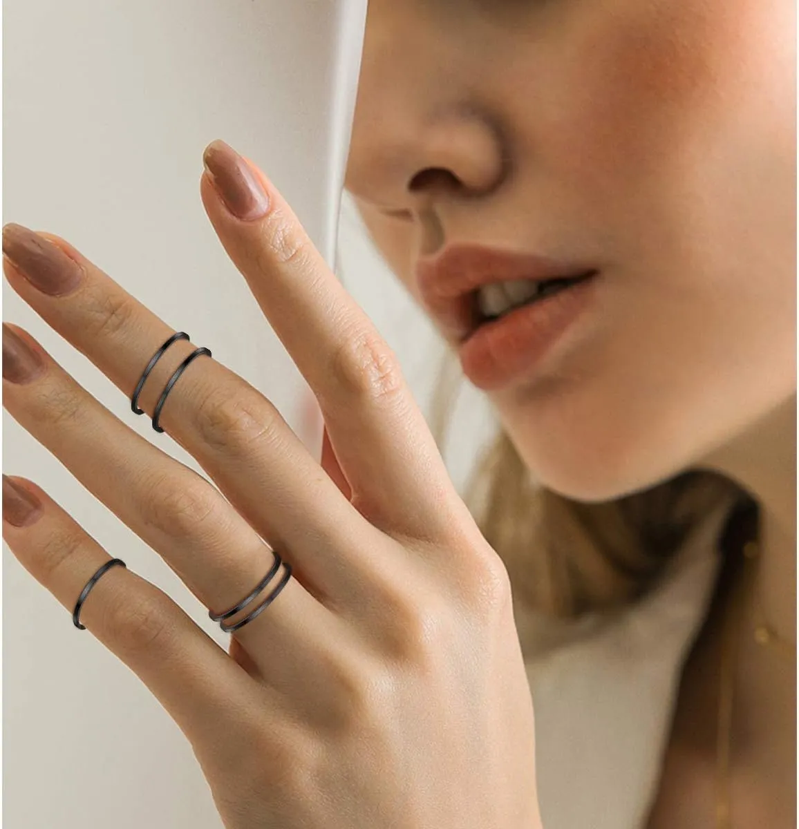 FOCALOOK 28 PCS Knuckle Ring Set 1MM Stainless Steel Women's Thin Plain Band Stacking Midi Finger Rings Set Comfort Fit Silver/Black/Gold/Rose Tone Size 4-10