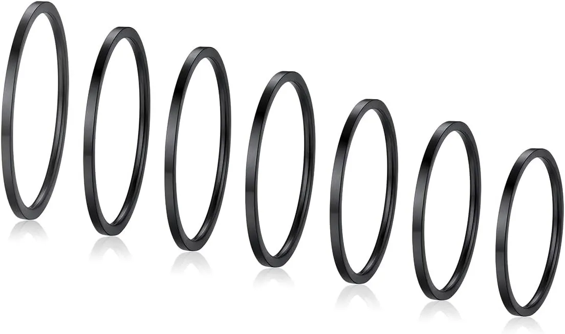 FOCALOOK 28 PCS Knuckle Ring Set 1MM Stainless Steel Women's Thin Plain Band Stacking Midi Finger Rings Set Comfort Fit Silver/Black/Gold/Rose Tone Size 4-10