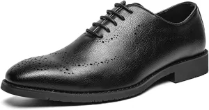 Formal Dress Shoes for Men Lace Up Brogue Embossed Wing tip Vegan Leather Rubber Sole Low Top Anti-Slip Block Heel Party (Color : Black, Size : 11.5)