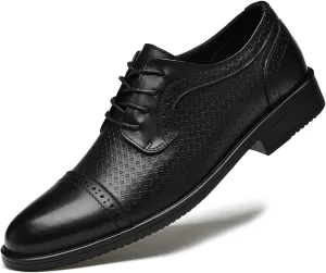 Formal Dress Shoes for Men Lace Up Cap Toe Burnished Toe Derby Shoes Vegan Leather Anti-Slip Low Top Block Heel Slip Resistant Prom (Color : Black, Size : 8)