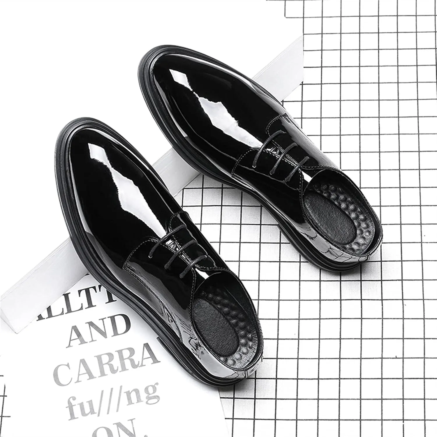 Formal Shoes Dress Oxford for Men Lace Up Round Burnished Toe Vegan Leather Block Heel Rubber Sole Non Slip Low Top Slip Resistant Wedding