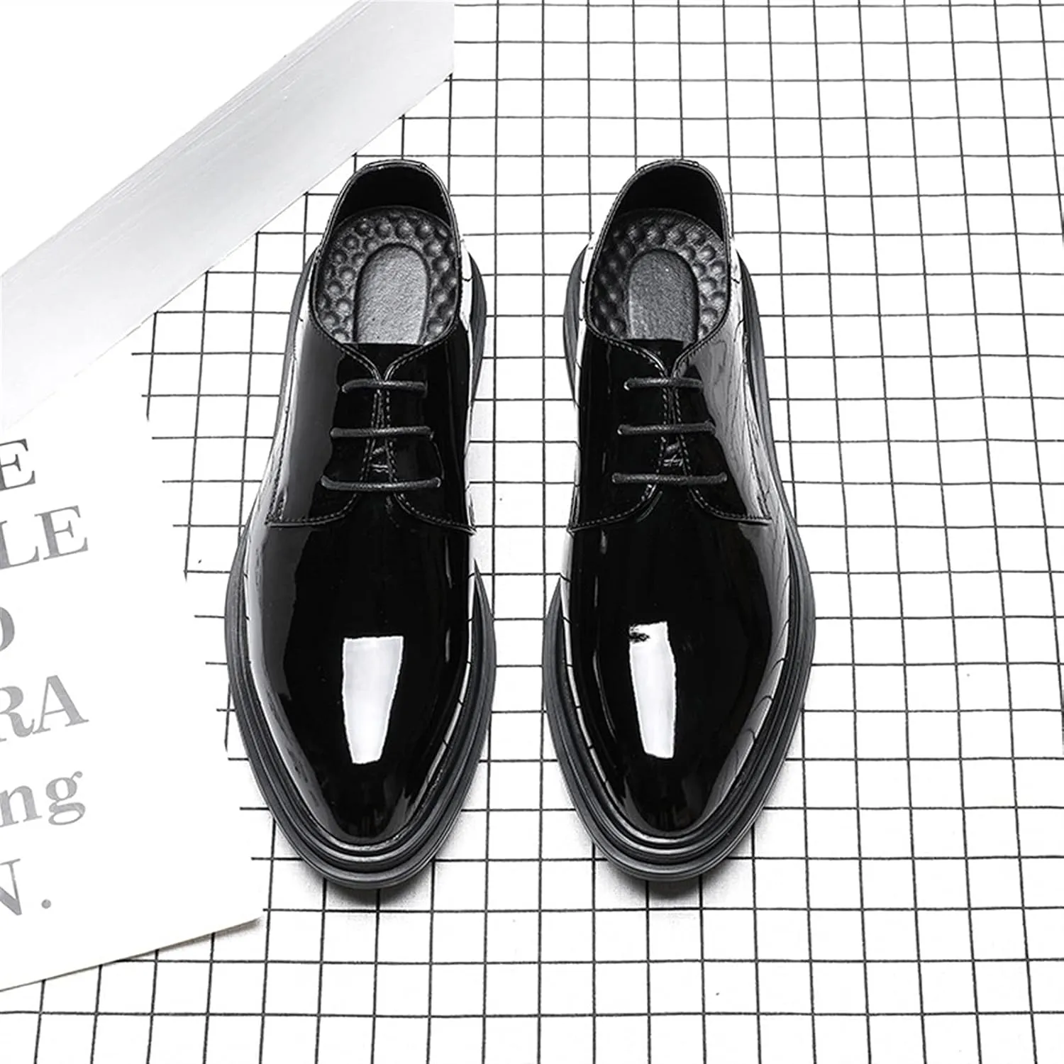 Formal Shoes Dress Oxford for Men Lace Up Round Burnished Toe Vegan Leather Block Heel Rubber Sole Non Slip Low Top Slip Resistant Wedding
