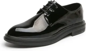 Formal Shoes Dress Oxford for Men Lace Up Round Burnished Toe Vegan Leather Block Heel Rubber Sole Non Slip Low Top Slip Resistant Wedding