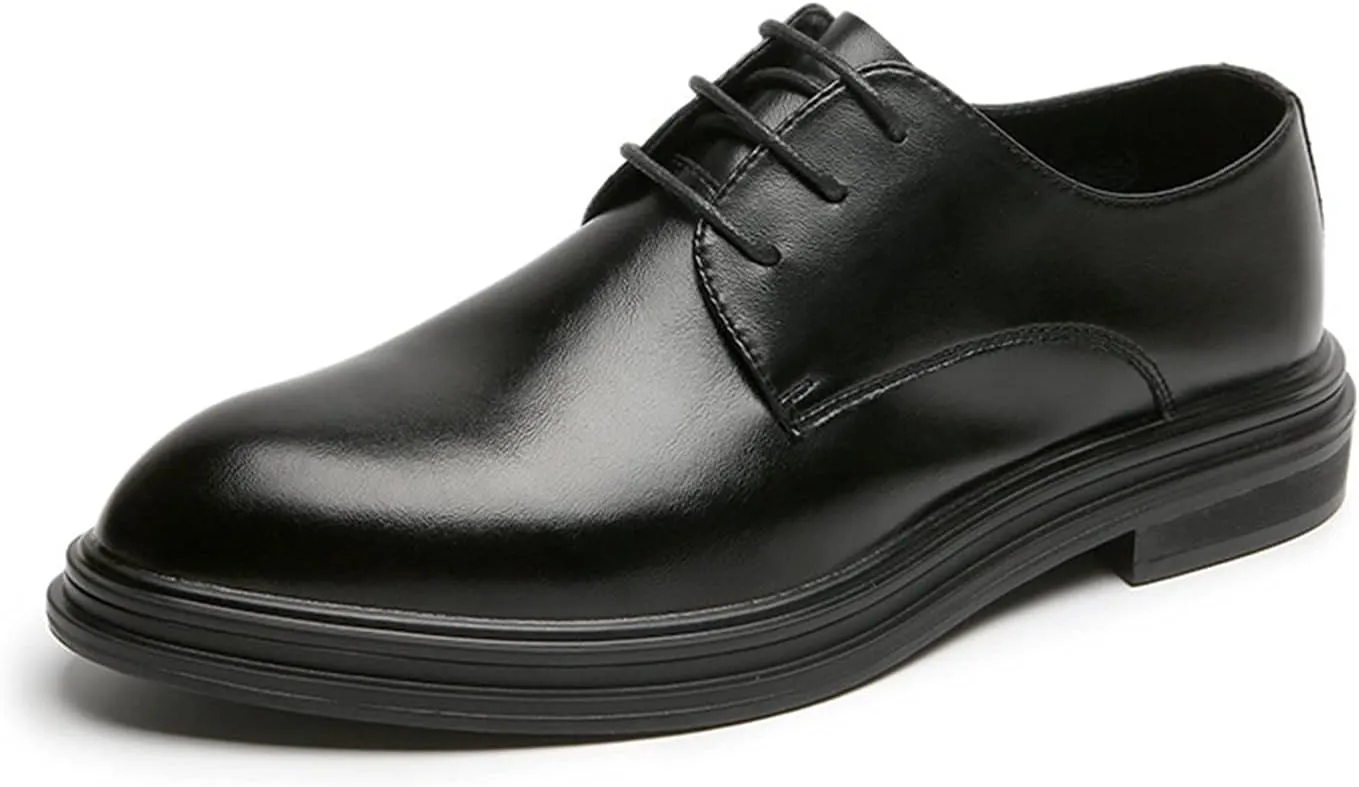 Formal Shoes Dress Oxford for Men Lace Up Round Burnished Toe Vegan Leather Block Heel Rubber Sole Non Slip Low Top Slip Resistant Wedding