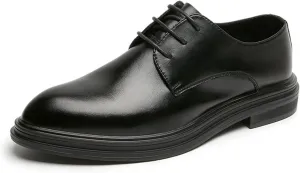 Formal Shoes Dress Oxford for Men Lace Up Round Burnished Toe Vegan Leather Block Heel Rubber Sole Non Slip Low Top Slip Resistant Wedding