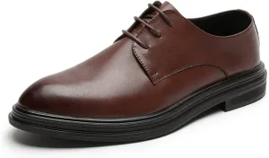 Formal Shoes Dress Oxford for Men Lace Up Round Burnished Toe Vegan Leather Block Heel Rubber Sole Non Slip Low Top Slip Resistant Wedding