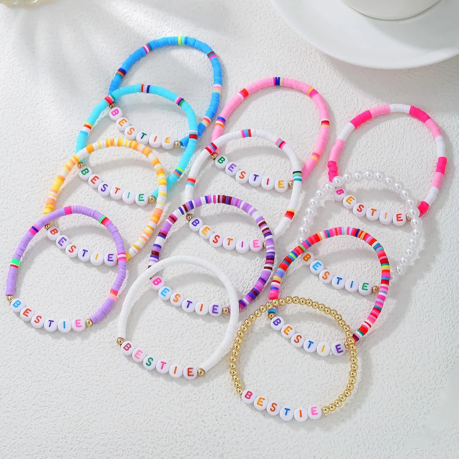 Friendship Bracelets for Women, Inspirational Preppy Bracelets Stackable, Best Friend bracelet Set, Colorful Heishi Clay Beaded Bracelets for Women