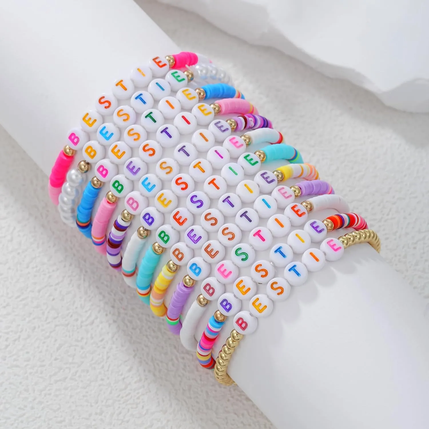 Friendship Bracelets for Women, Inspirational Preppy Bracelets Stackable, Best Friend bracelet Set, Colorful Heishi Clay Beaded Bracelets for Women