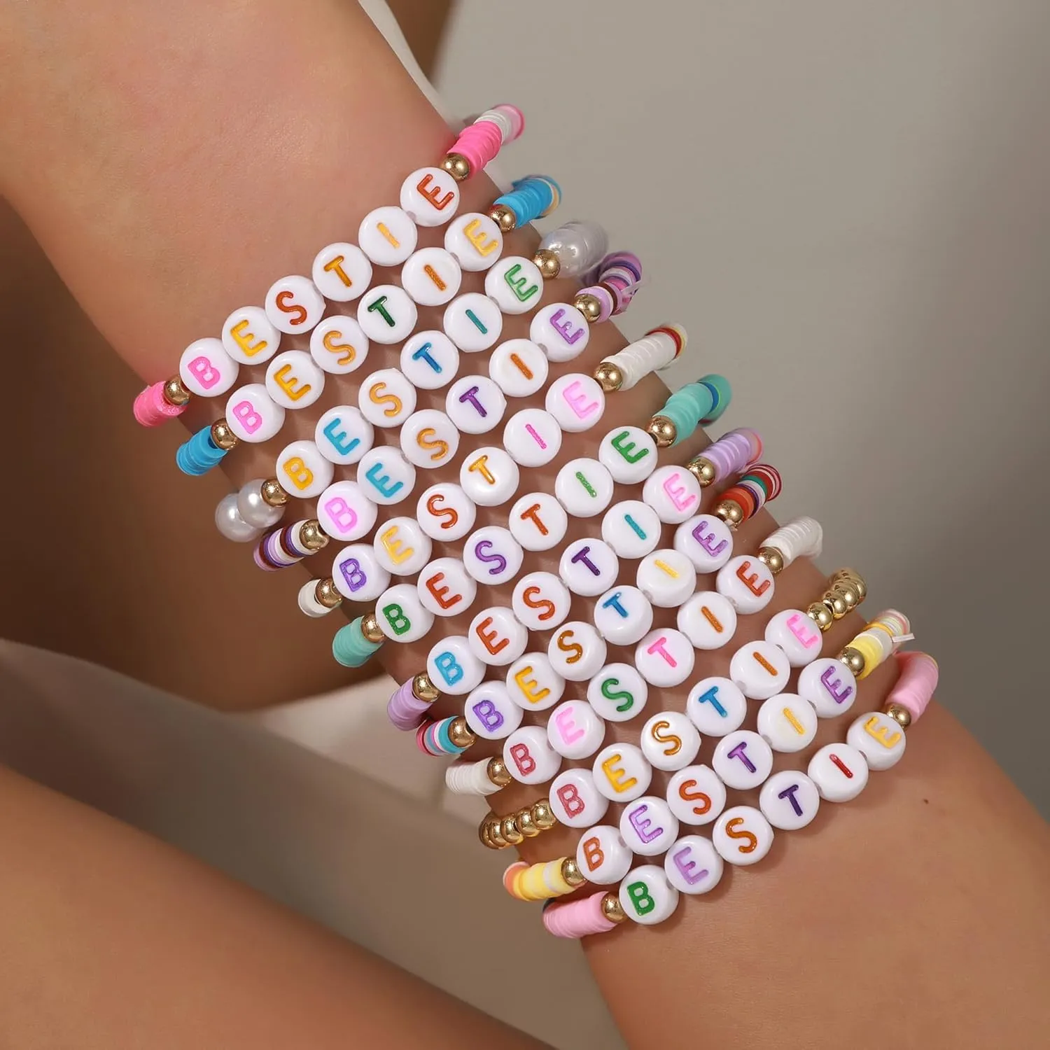 Friendship Bracelets for Women, Inspirational Preppy Bracelets Stackable, Best Friend bracelet Set, Colorful Heishi Clay Beaded Bracelets for Women