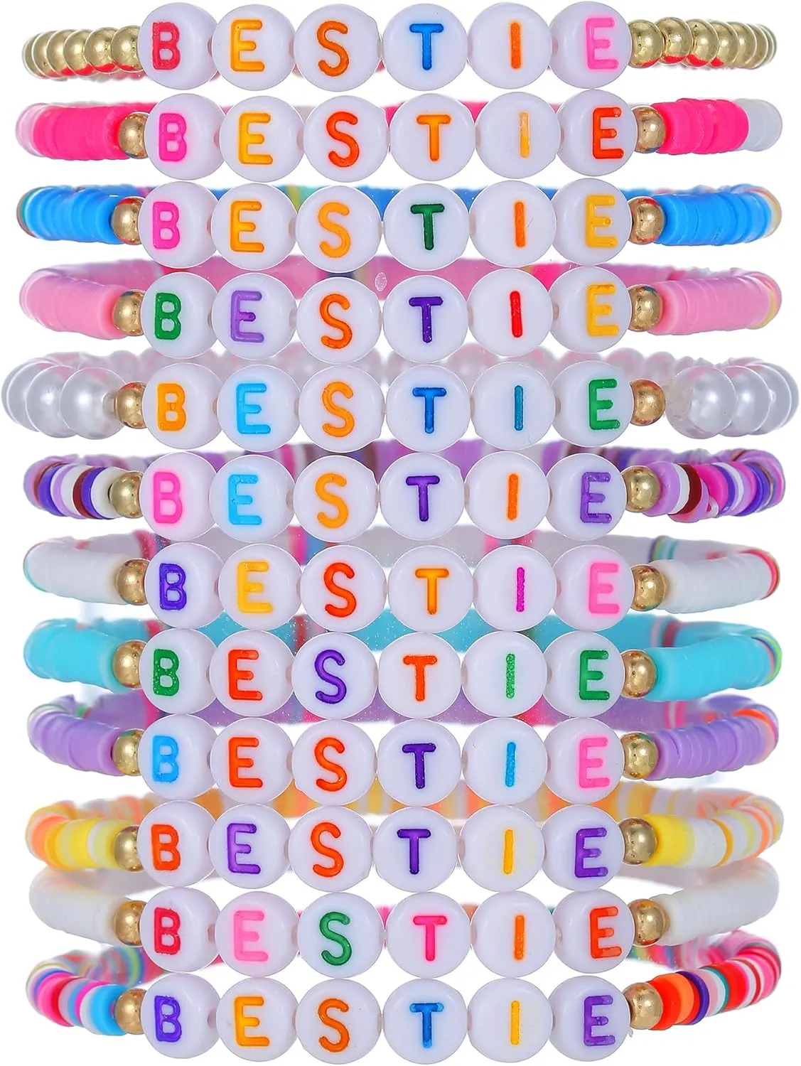 Friendship Bracelets for Women, Inspirational Preppy Bracelets Stackable, Best Friend bracelet Set, Colorful Heishi Clay Beaded Bracelets for Women